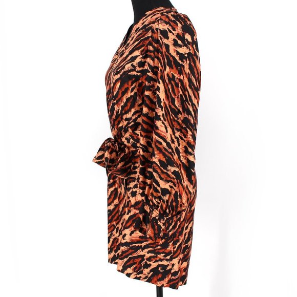 Sandro Lunas Abstract Leopard Print Silk Belted Dress 1 Long Sleeves V-Neck Mini - Picture 6 of 8